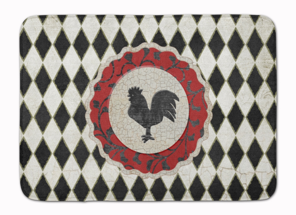 Rooster Harlequin Black & White Machine Washable Memory Foam Mat