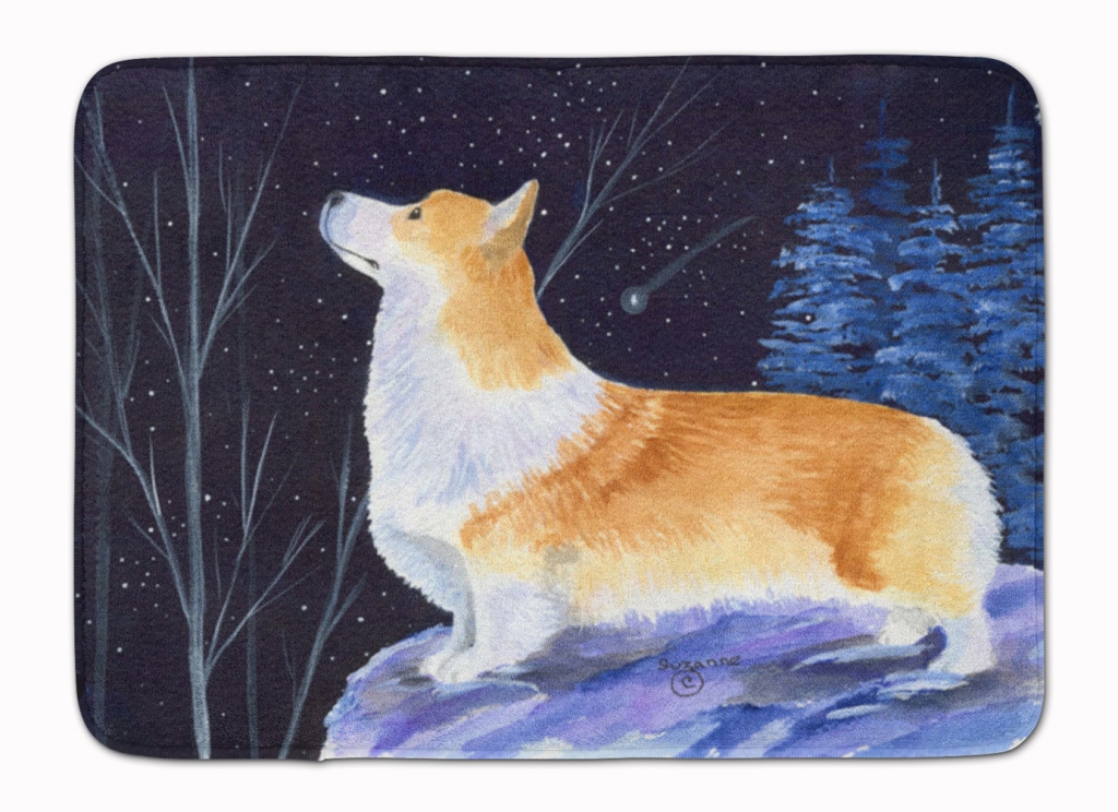 SS8373RUG Starry Night Corgi Machine Washable Memory Foam Mat