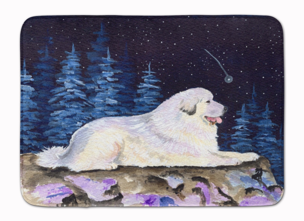 SS8438RUG Starry Night Great Pyrenees Machine Washable Memory Foam Mat