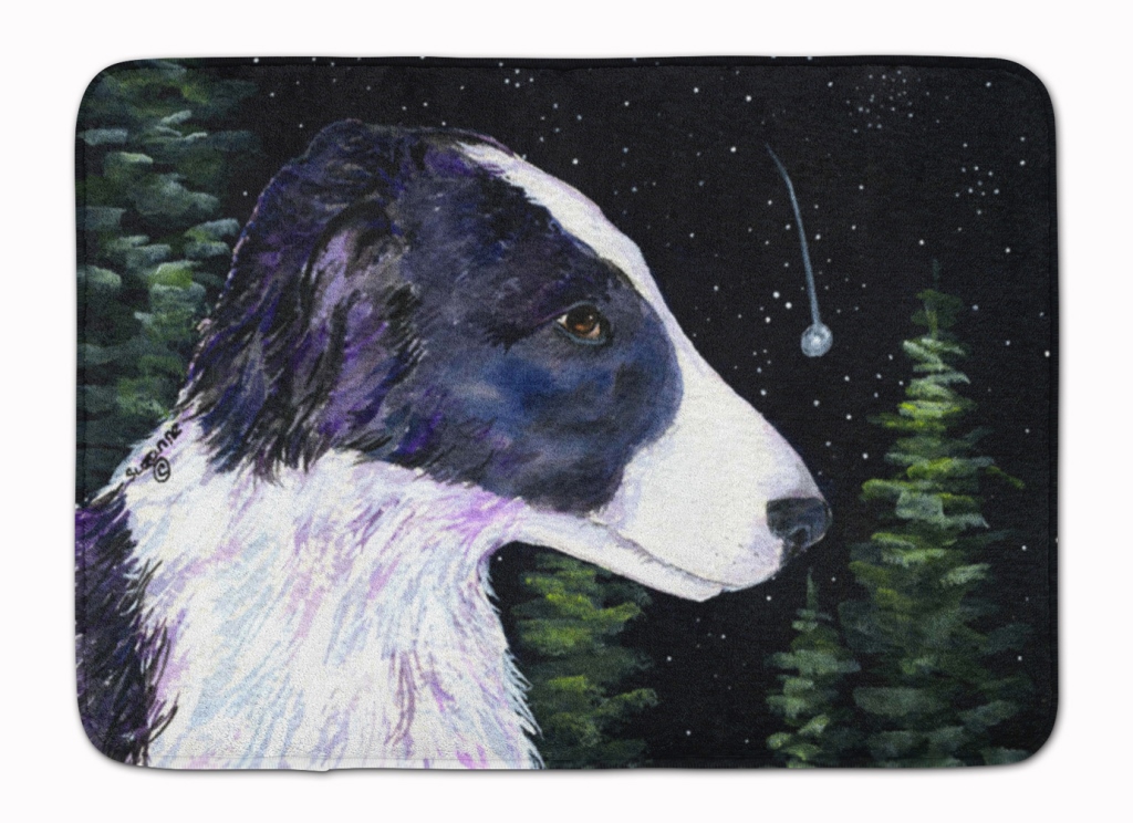 SS8490RUG Starry Night Border Collie Machine Washable Memory Foam Mat