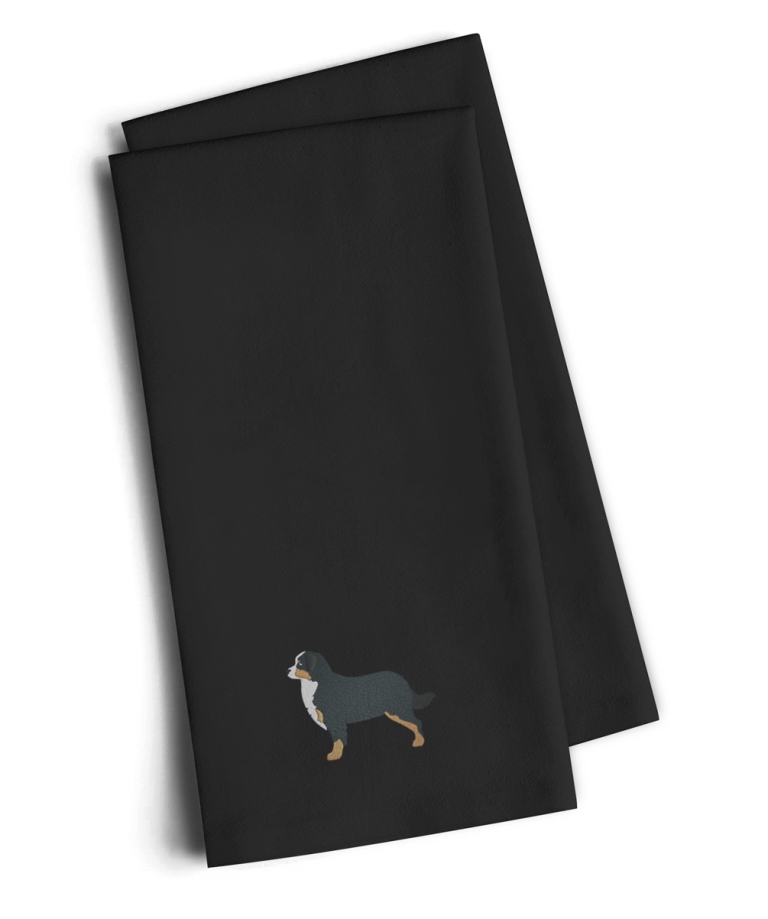 Bernese Mountain Dog Black Embroidered Kitchen Towel - Set of 2