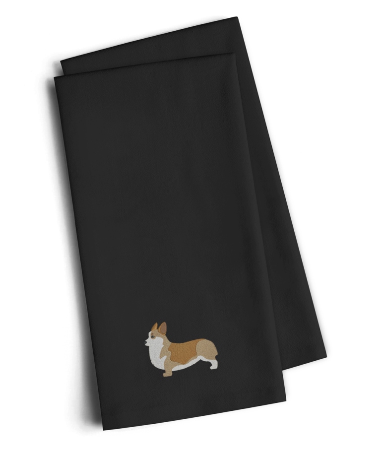 Corgi Black Embroidered Kitchen Towel - Set of 2 - Black