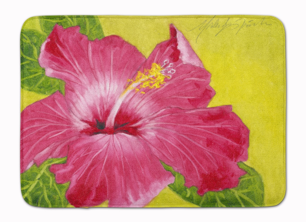Hot Pink Hibiscus by Malenda Trick Machine Washable Memory Foam Mat