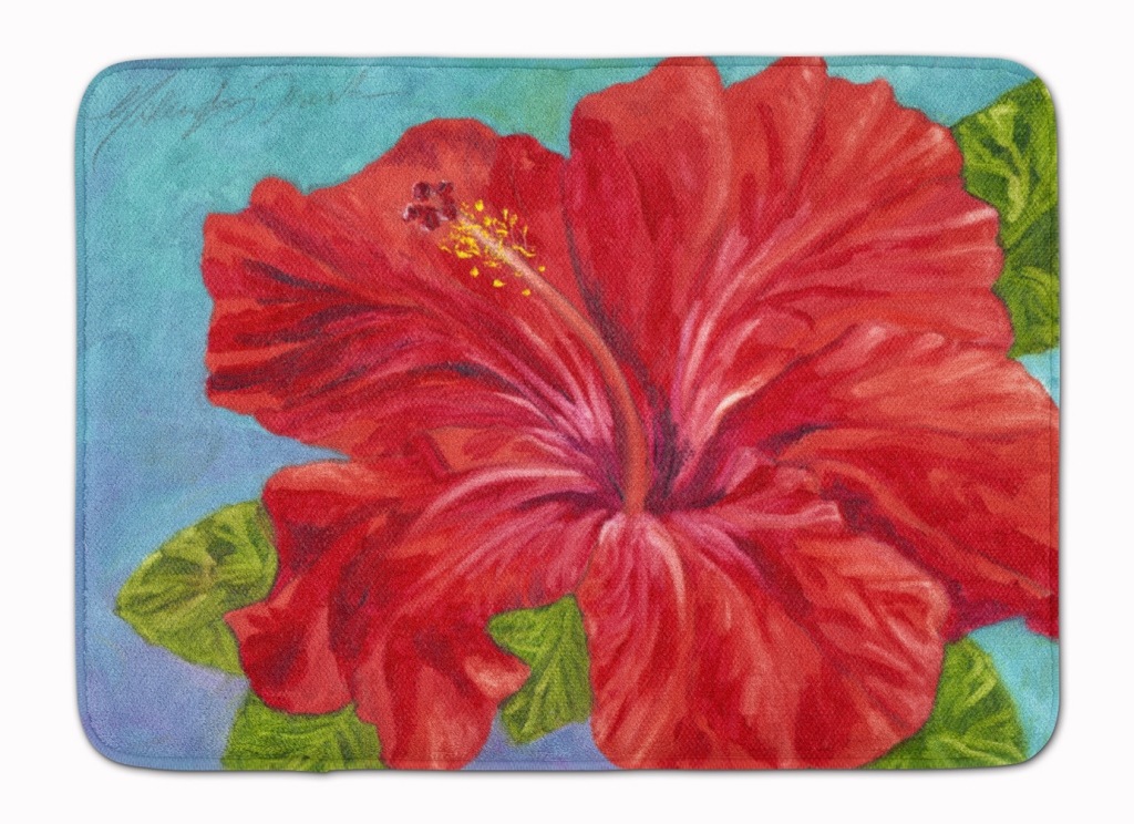 Red Hibiscus by Malenda Trick Machine Washable Memory Foam Mat