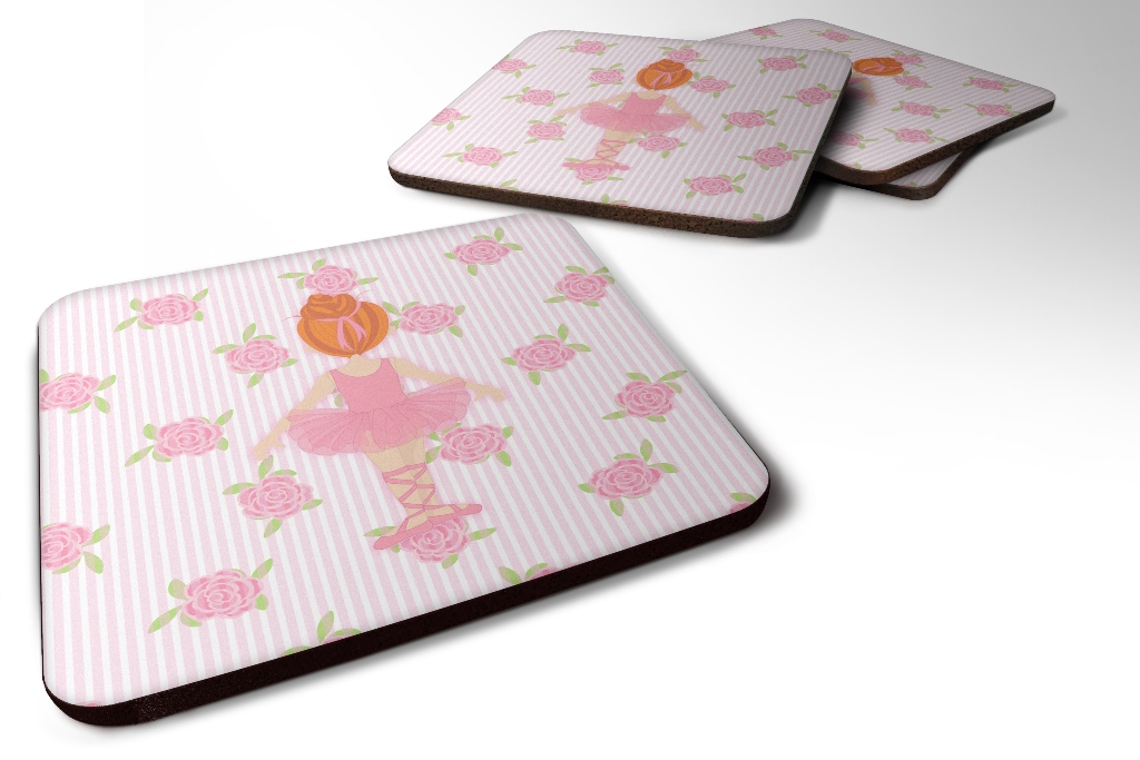 BB5163FC Ballerina Red Head Back Pose Foam Coaster, Set of 4