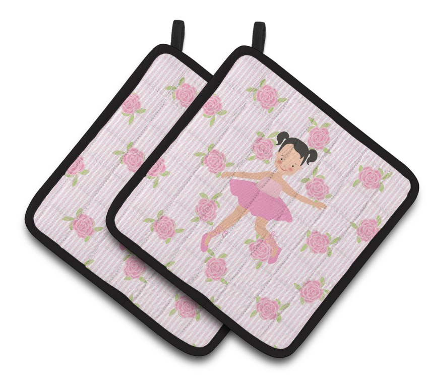 Picture of Carolines Treasures BB5187PTHD Ballerina Black Hair Ponytails Pair of Pot Holders