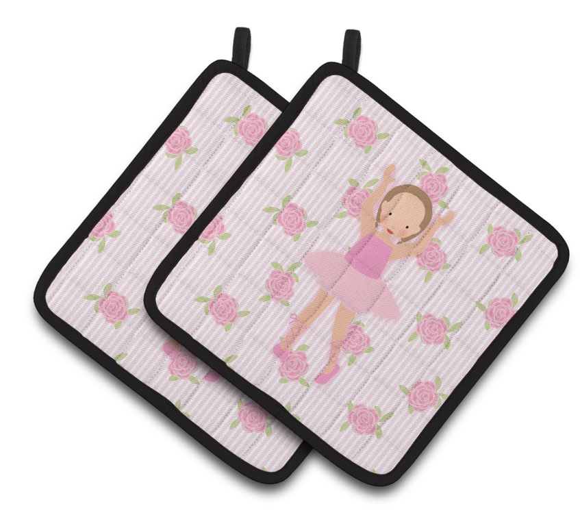 Picture of Carolines Treasures BB5189PTHD Ballerina Brown Hair Ponytails Pair of Pot Holders