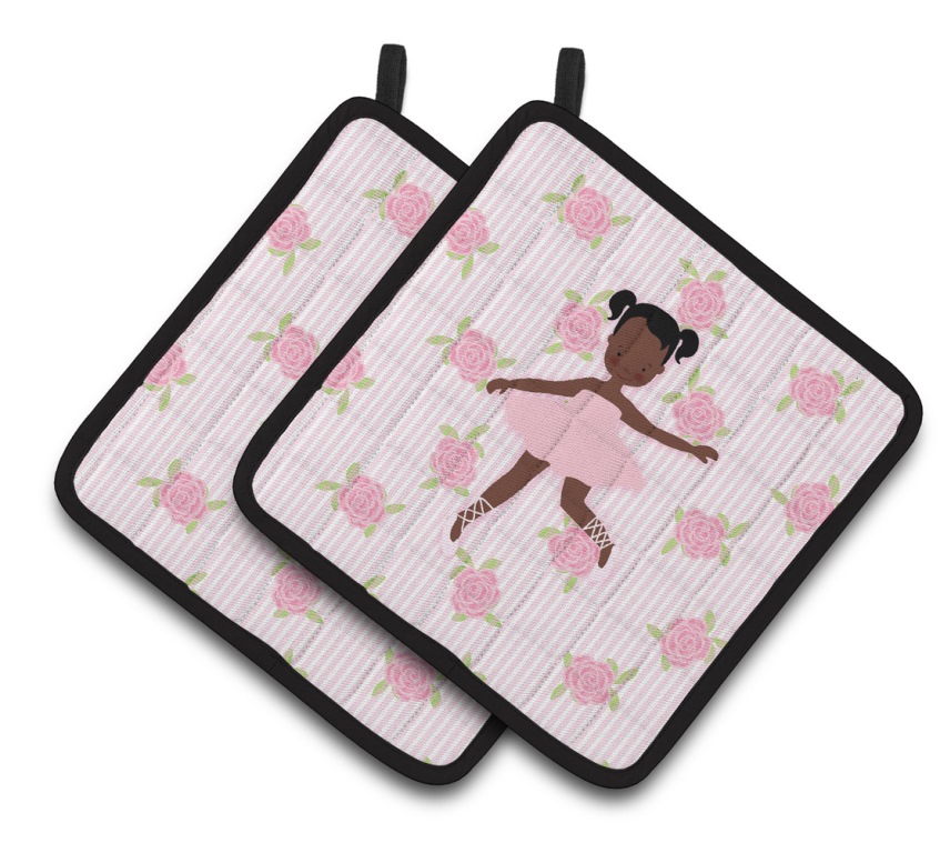Picture of Carolines Treasures BB5192PTHD Ballerina African American Ponytails Pair of Pot Holders