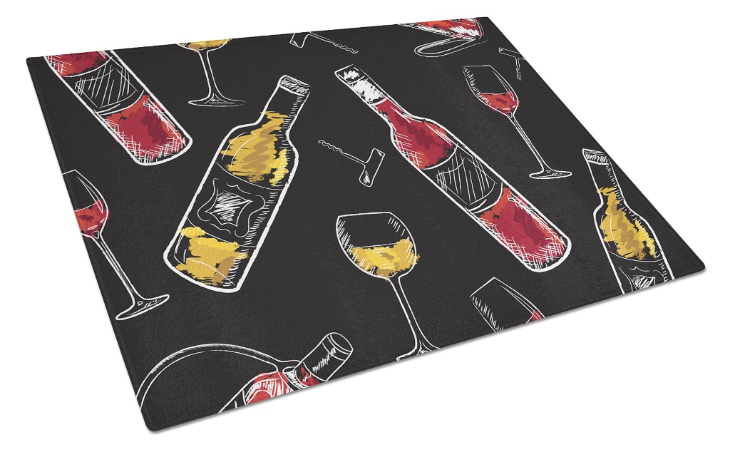 BB5197LCB Red & White Wine on Black Glass Cutting Board, Large