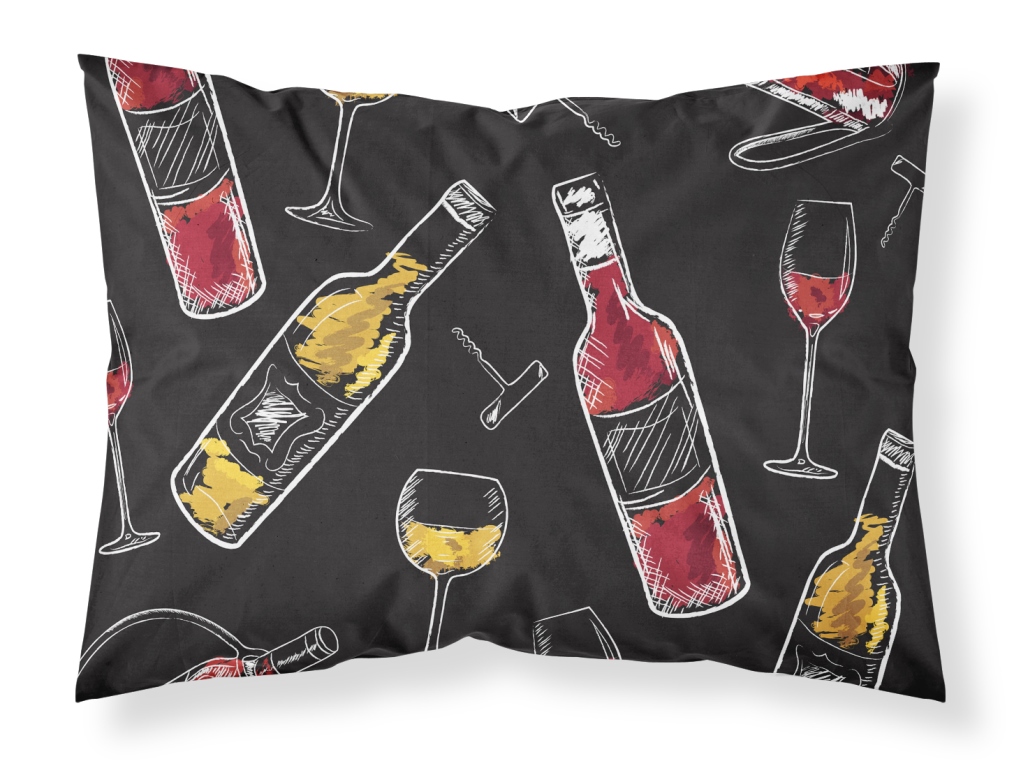 BB5197PILLOWCASE Red & White Wine on Black Fabric Standard Pillowcase