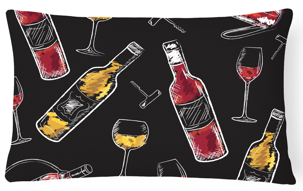 Red & White Wine on Black Canvas Fabric Decorative Pillow