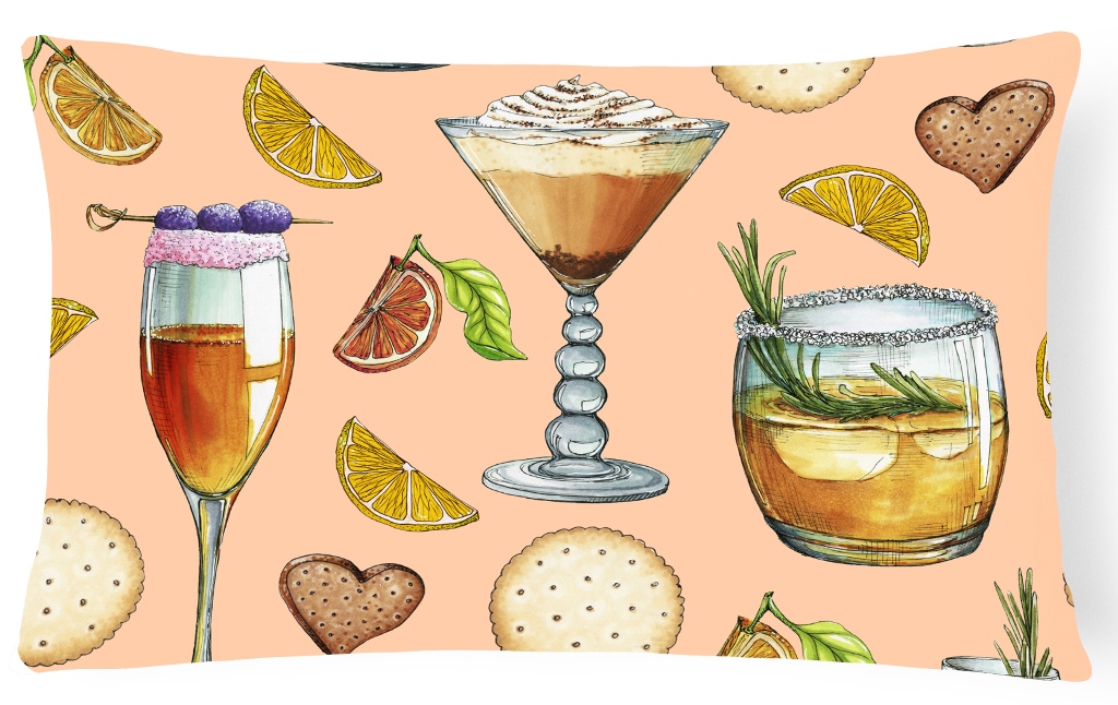 Drinks & Cocktails Peach Canvas Fabric Decorative Pillow