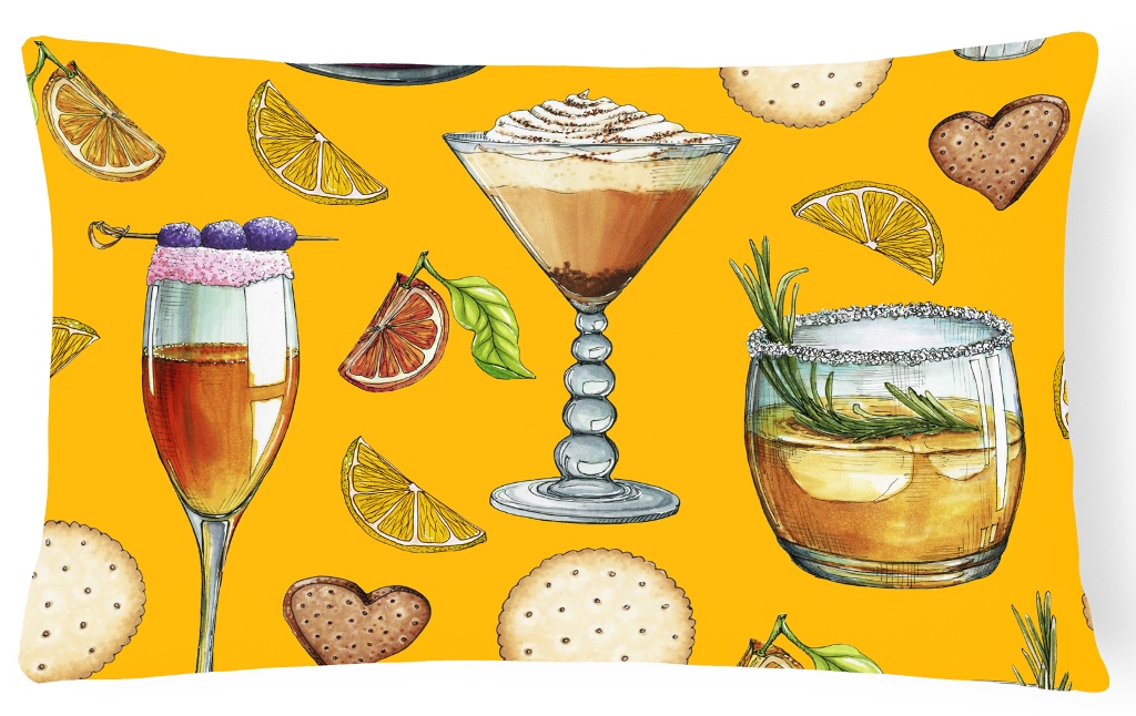 BB5202PW1216 Drinks & Cocktails Gold Canvas Fabric Decorative Pillow