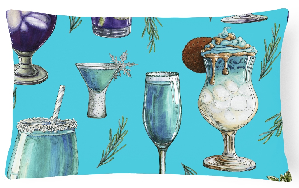 BB5203PW1216 Drinks & Cocktails Blue Canvas Fabric Decorative Pillow