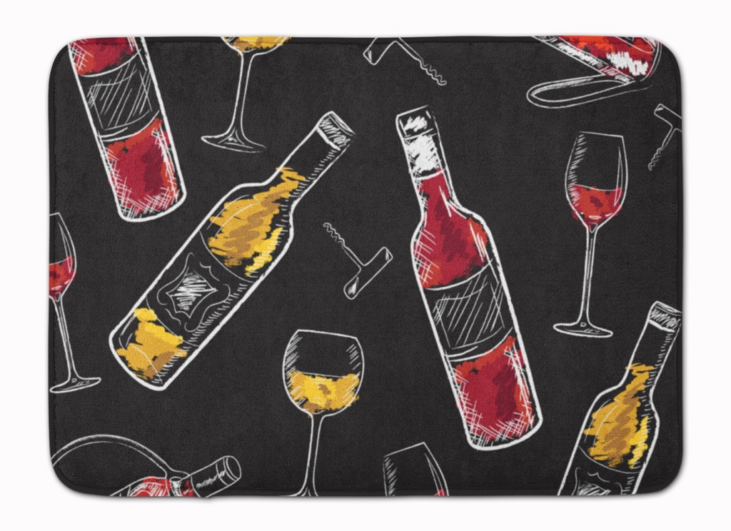 Red & White Wine on Black Machine Washable Memory Foam Mat
