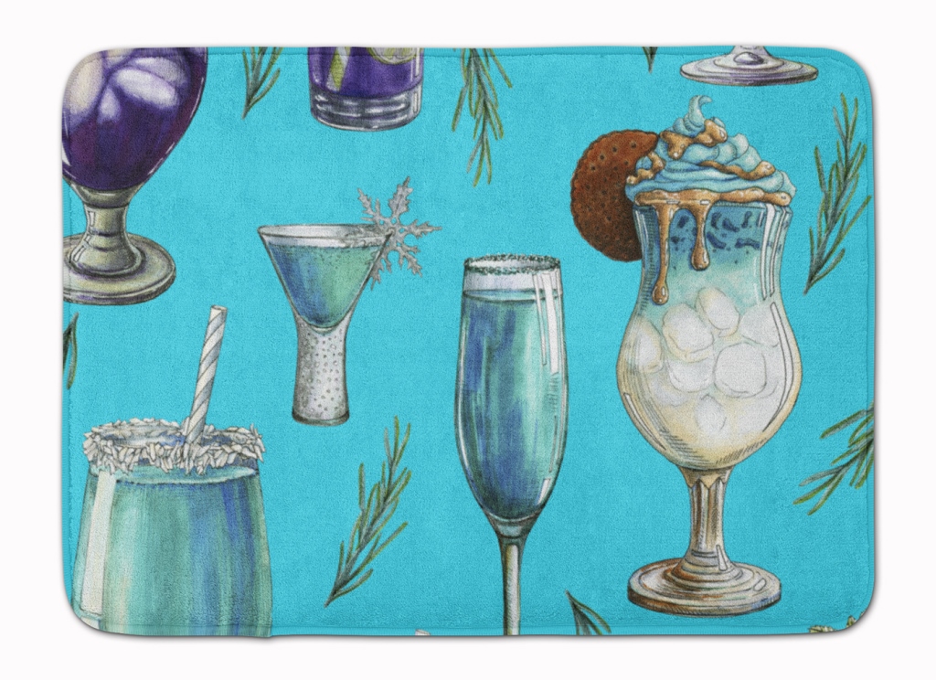BB5203RUG Drinks & Cocktails Blue Machine Washable Memory Foam Mat