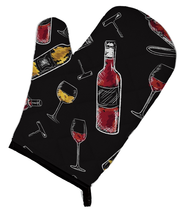 Red & White Wine on Black Oven Mitt