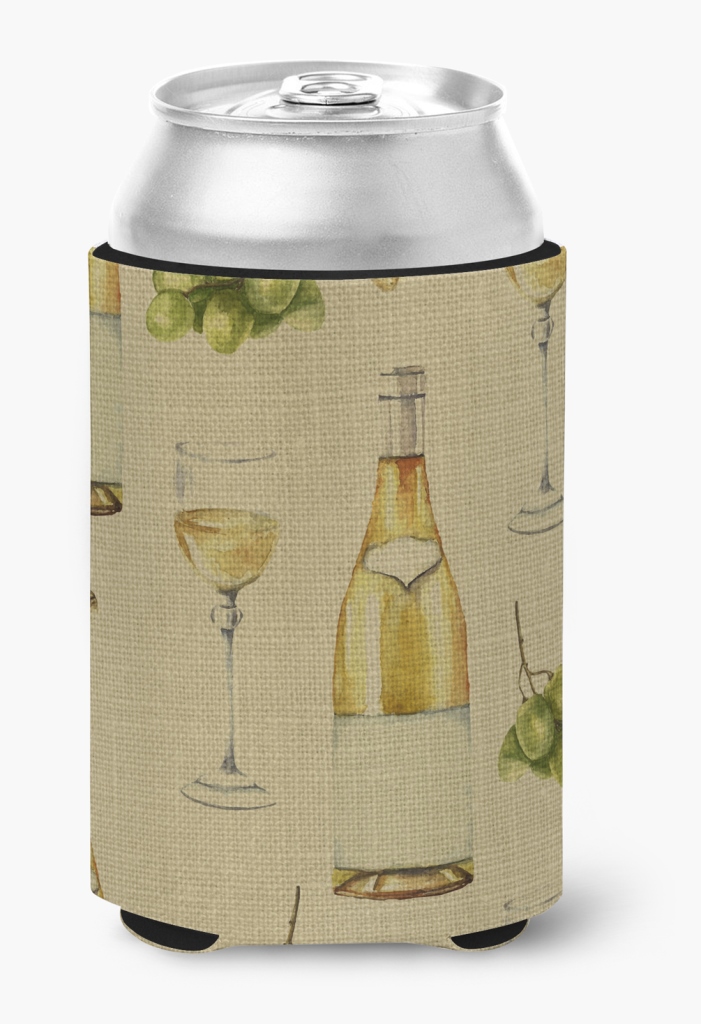 White Wine on Linen Can or Bottle Hugger - White