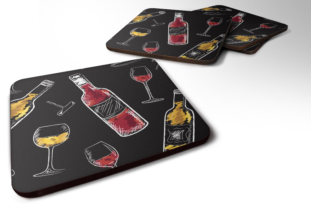 Red & White Wine on Black Foam Coaster