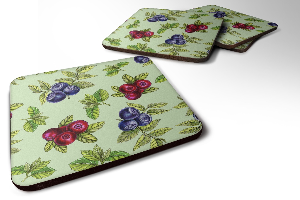 BB5208FC Berries in Green Foam Coaster, Set of 4