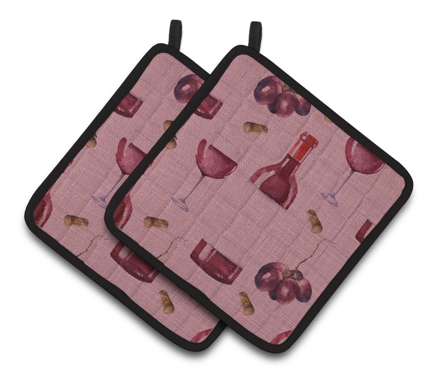 Picture of Carolines Treasures BB5195PTHD Red Wine on Linen Pair of Pot Holders