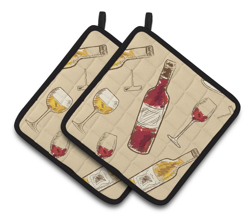 Picture of Carolines Treasures BB5196PTHD Red & White Wine Pair of Pot Holders