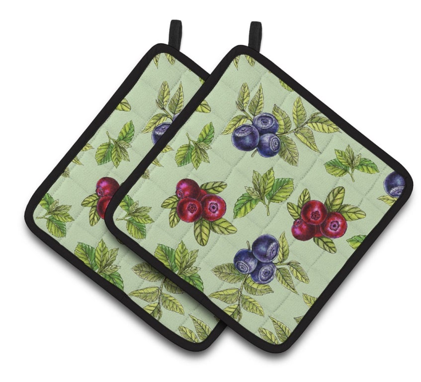 Berries in Green Pair of Pot Holders