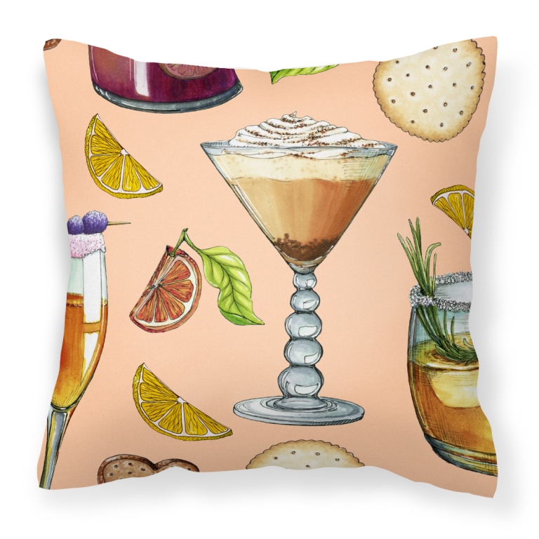 Drinks & Cocktails Peach Fabric Decorative Pillow - 14 x 3 x 14 in.