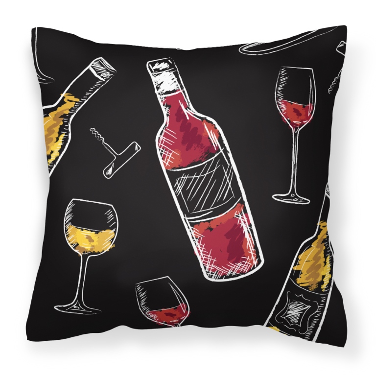 Red & White Wine on Black Fabric Decorative Pillow - 18 x 3 x 18 in.