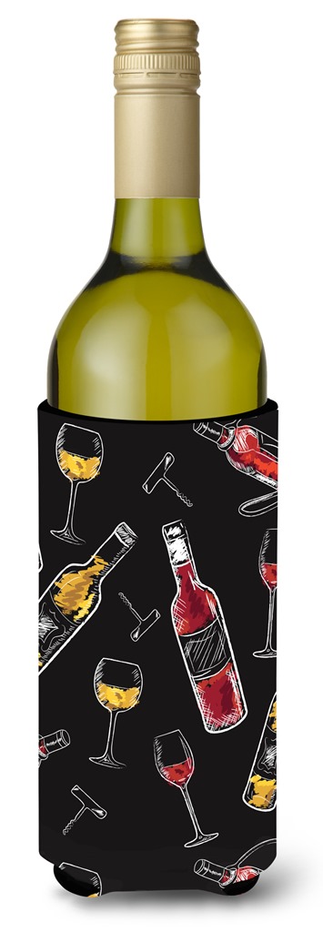 Red & White Wine on Black Wine Bottle Beverge Insulator Hugger