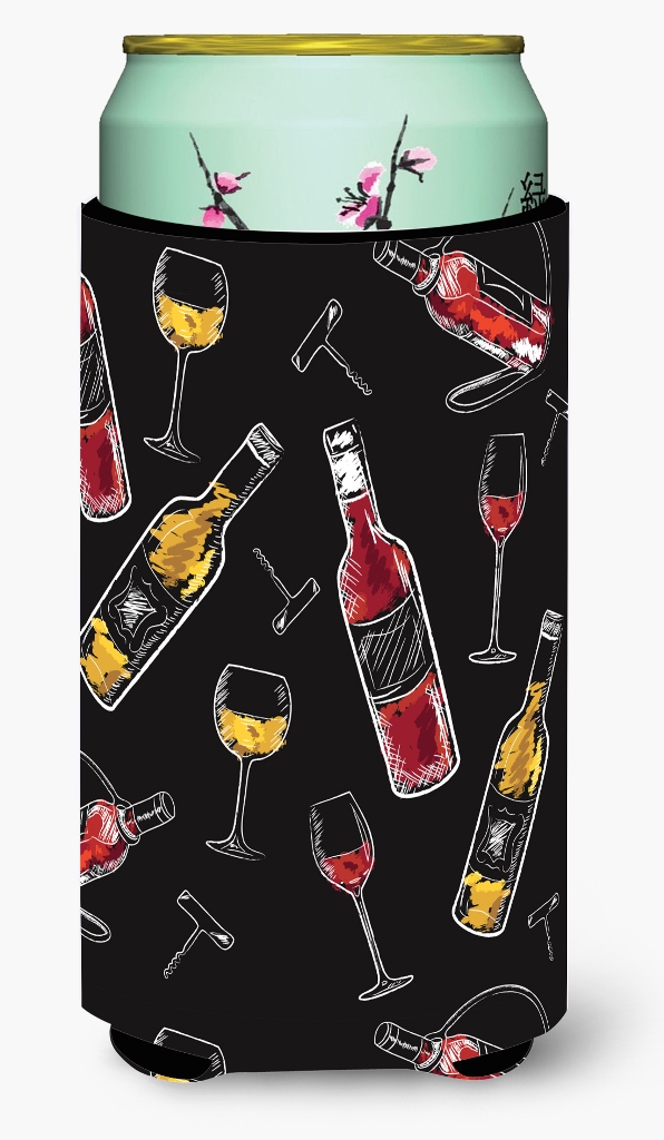 Red & White Wine on Black Tall Boy Beverage Insulator Hugger