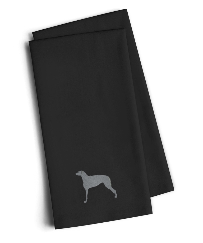 Picture of Carolines Treasures BB3396BKTWE Scottish Deerhound Black Embroidered Kitchen Towel, Set of 2