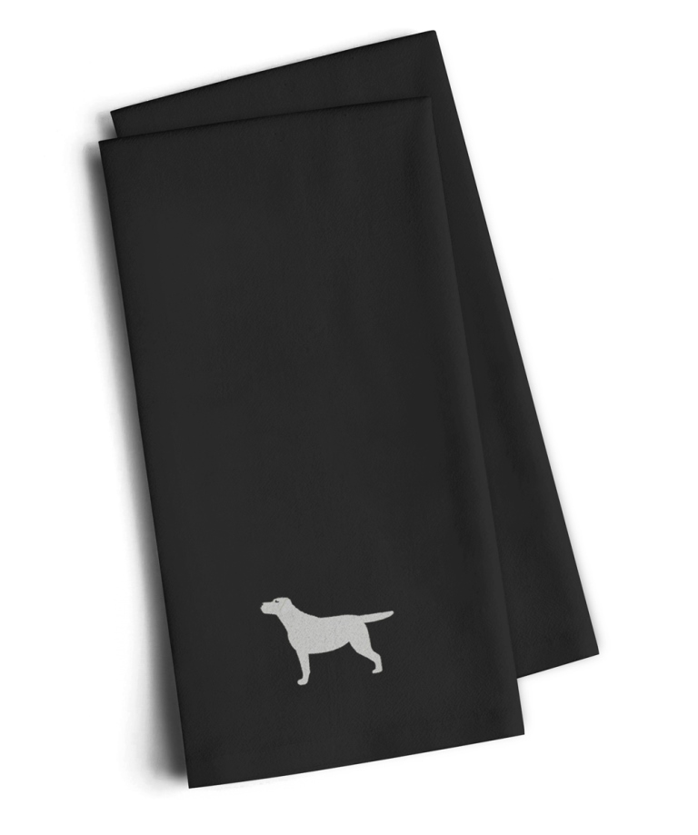 Picture of Carolines Treasures BB3397BKTWE Yellow Labrador Retriever Black Embroidered Kitchen Towel, Set of 2