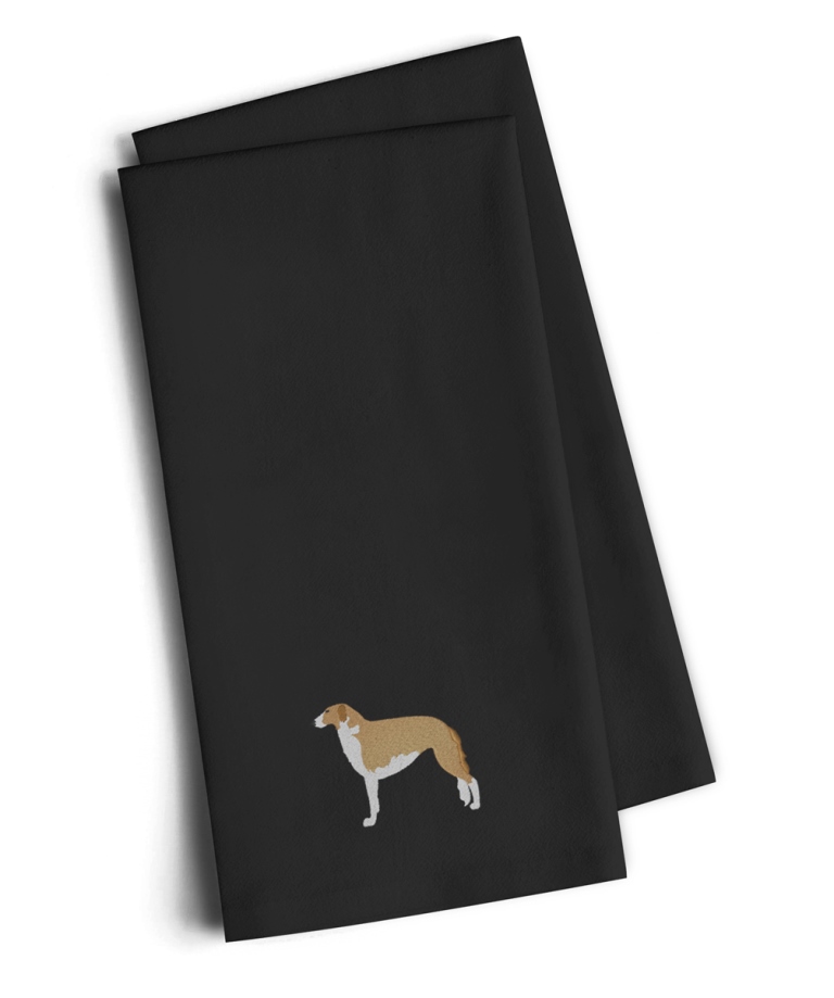 Picture of Carolines Treasures BB3399BKTWE Borzoi Russian Greyhound Black Embroidered Kitchen Towel, Set of 2