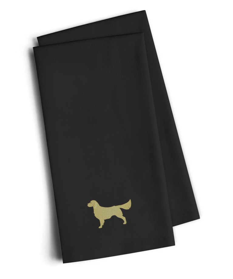 BB3404BKTWE Golden Retriever Black Embroidered Kitchen Towel, Set of 2