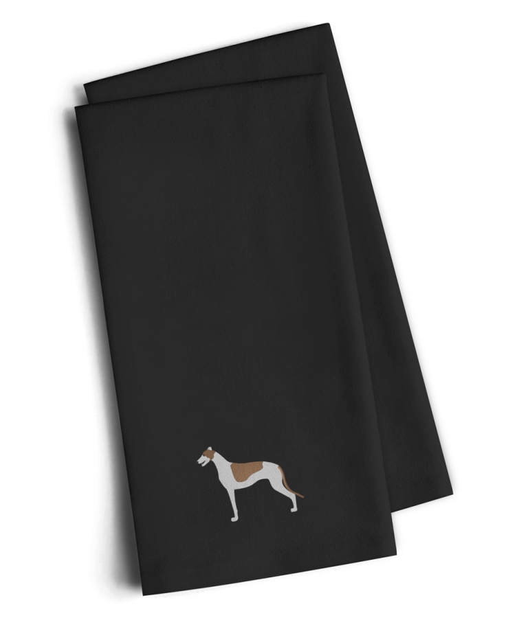 Greyhound Black Embroidered Kitchen Towel - Set of 2
