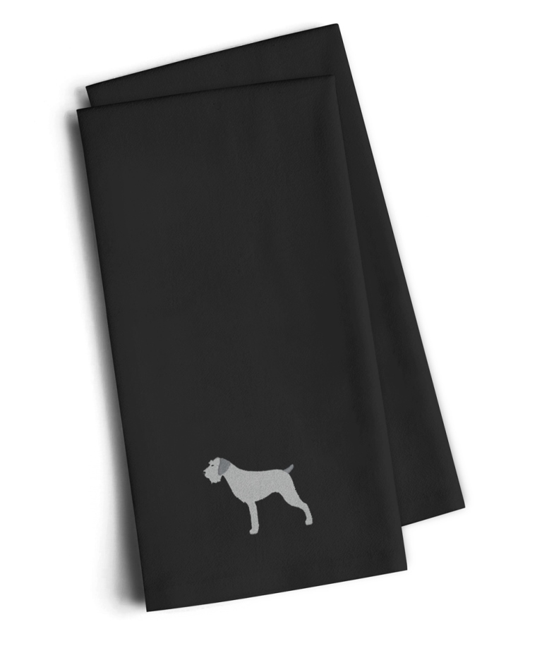 BB3411BKTWE German Wirehaired Pointer Black Embroidered Kitchen Towel, Set of 2
