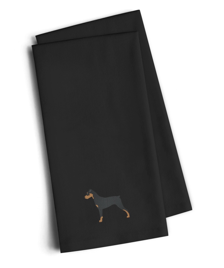 BB3413BKTWE German Pinscher Black Embroidered Kitchen Towel, Set of 2