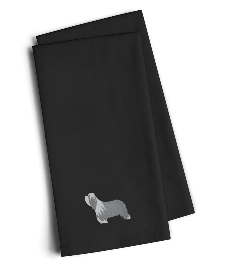 Bearded Collie Black Embroidered Kitchen Towel - Set of 2