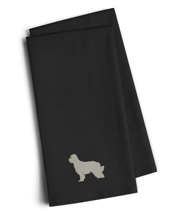 Pyrenean Shepherd Black Embroidered Kitchen Towel - Set of 2