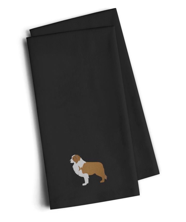 Picture of Carolines Treasures BB3422BKTWE Red Border Collie Black Embroidered Kitchen Towel, Set of 2