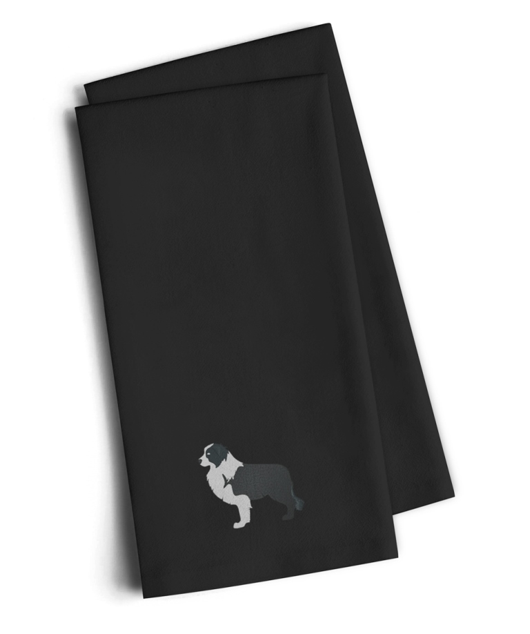 Picture of Carolines Treasures BB3423BKTWE Black Border Collie Black Embroidered Kitchen Towel, Set of 2