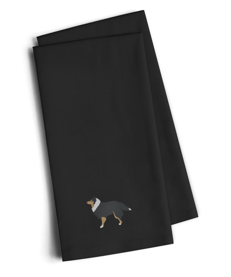 Sheltie & Shetland Sheepdog Black Embroidered Kitchen Towel - Set of 2