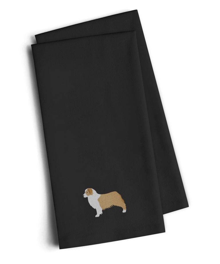 Picture of Carolines Treasures BB3433BKTWE Australian Shepherd Dog Black Embroidered Kitchen Towel, Set of 2