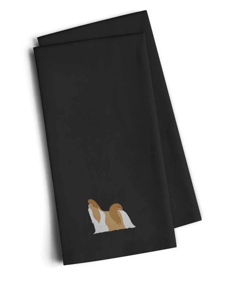 Picture of Carolines Treasures BB3446BKTWE Shih Tzu Black Embroidered Kitchen Towel, Set of 2