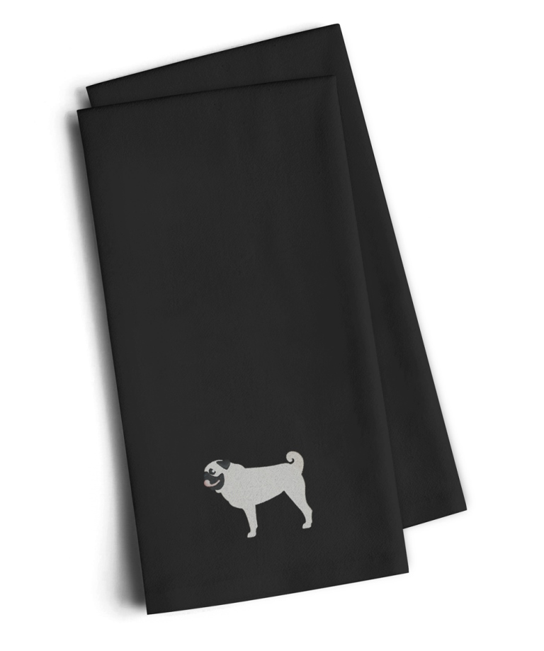 Picture of Carolines Treasures BB3447BKTWE Pug Black Embroidered Kitchen Towel, Set of 2