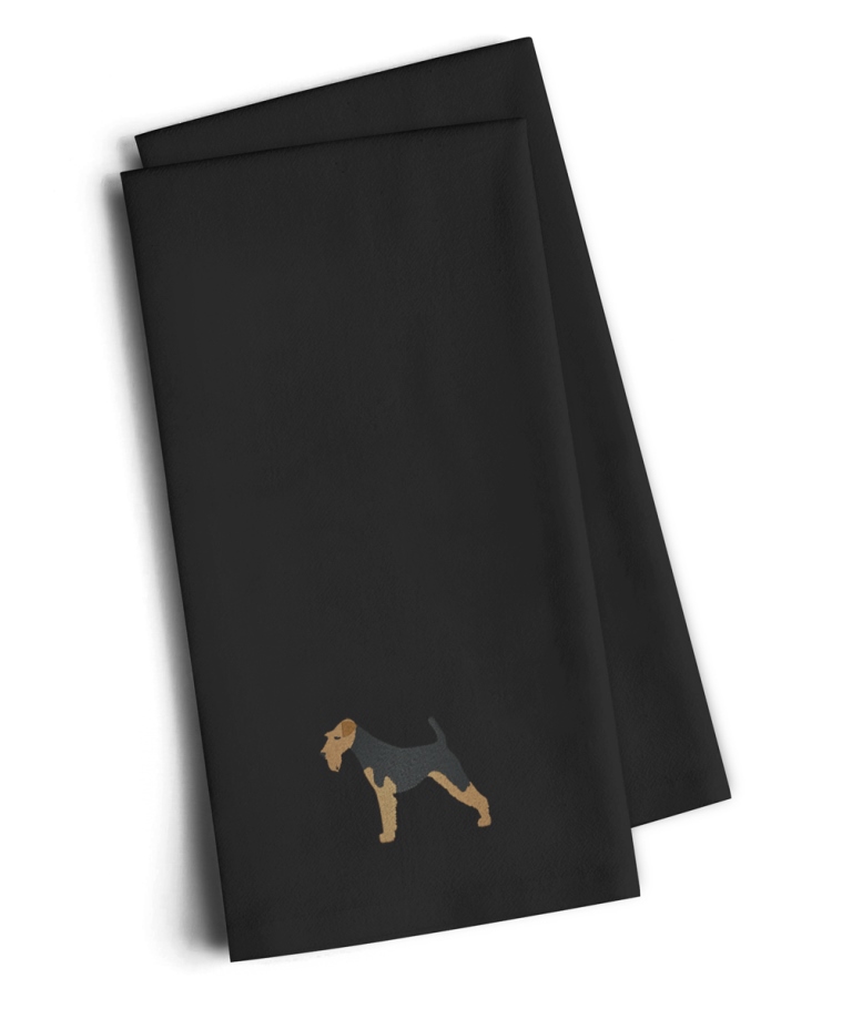 Picture of Carolines Treasures BB3457BKTWE Airedale Terrier Black Embroidered Kitchen Towel, Set of 2