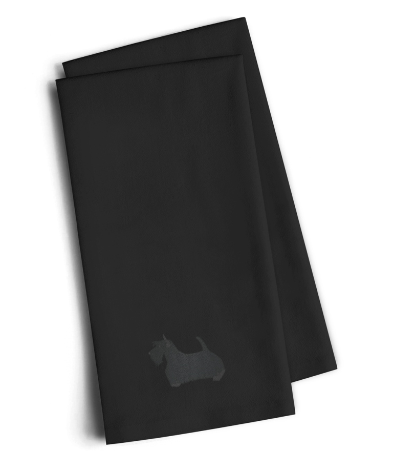 BB3469BKTWE Scottish Terrier Black Embroidered Kitchen Towel, Set of 2
