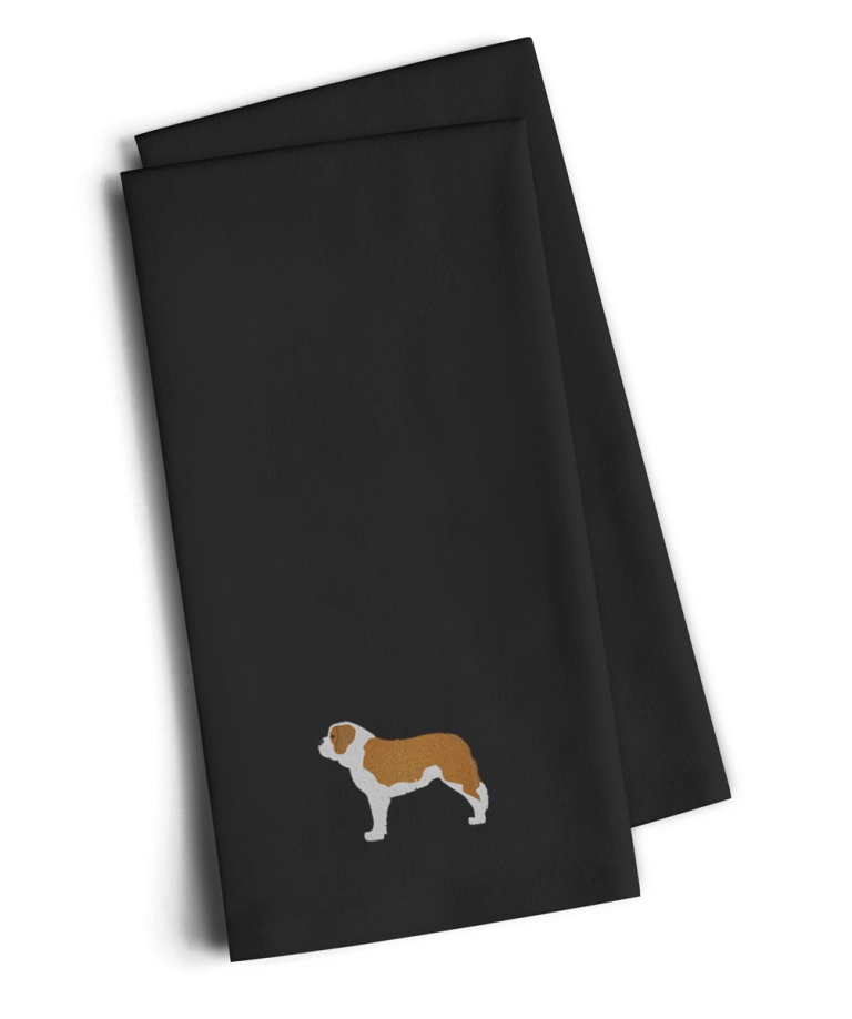 BB3476BKTWE Saint Bernard Black Embroidered Kitchen Towel, Set of 2