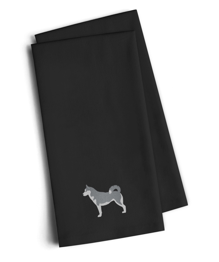 BB3480BKTWE Siberian Husky Black Embroidered Kitchen Towel, Set of 2